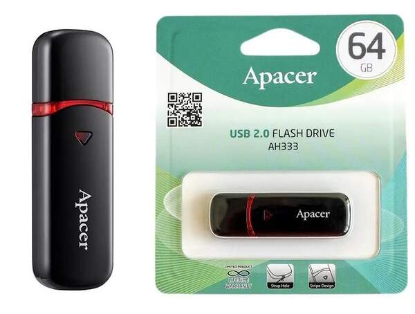 APACER USB2.0 flash 64 GB (AH-333) Black (шт.)