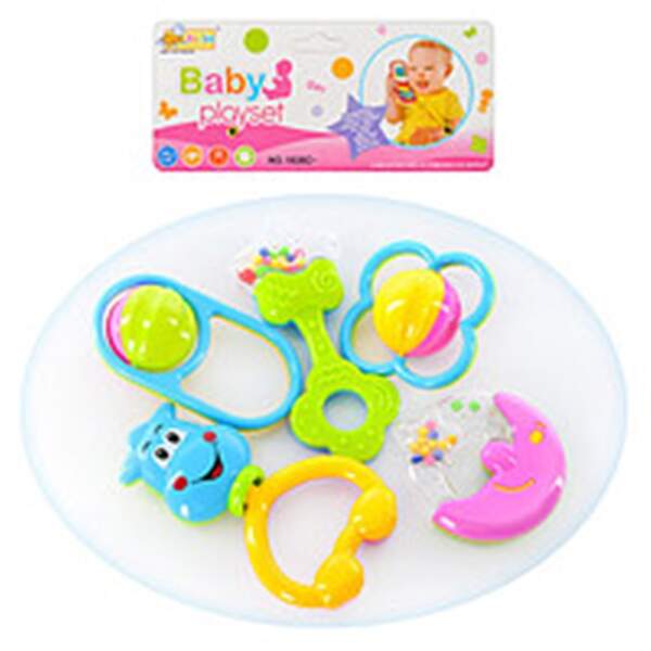 Брязкальце 1838 B3 (168шт) 4шт (пташка-свисток, левеня, брязкальце-кульки - 2шт), у кульку, 17,5-24- (шт.)