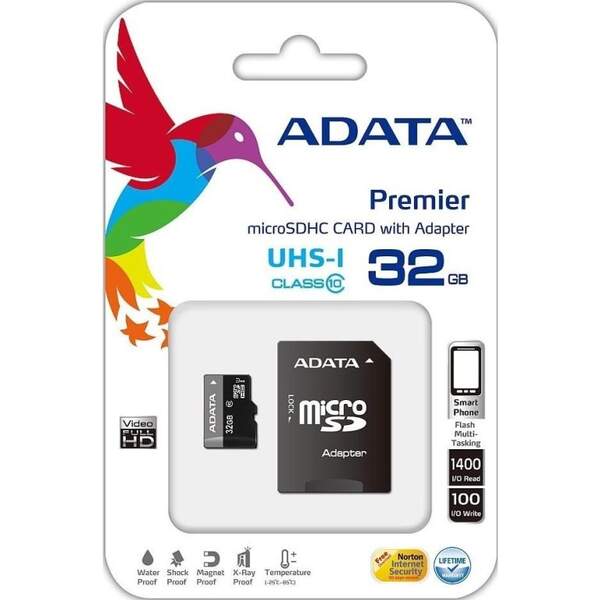 ADATA micro SDHC 32 GB Class10 Premier +adaptor (R-80 Mb/c) (шт.)