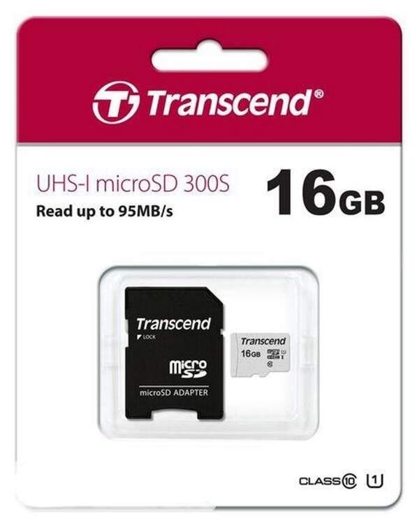 Micro SD 16GB TRANSCEND + адаптер 300S UHS-I U1 (шт.)