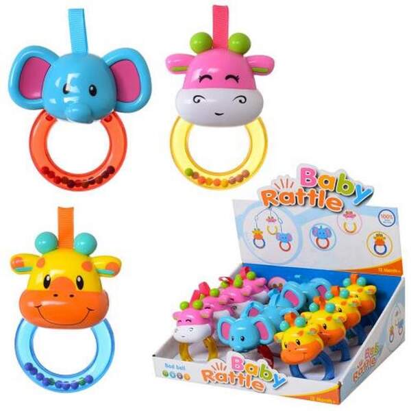 Погремушка 119-4 (144шт) животное, 10см, 12шт(3вида) в дисплее,30,5-24-11см (шт.)