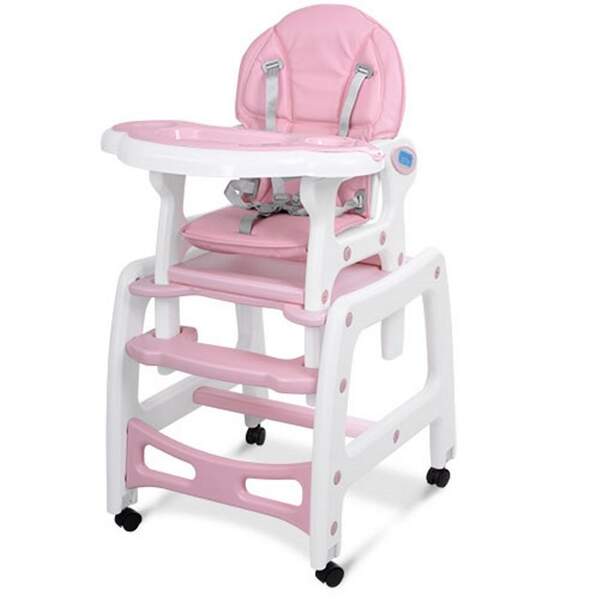 Стульчик M 1563-8-1 (1шт) для кормления, 2в1 (столик со стульчиком), качалка, колеса 4шт, розовый (шт.)