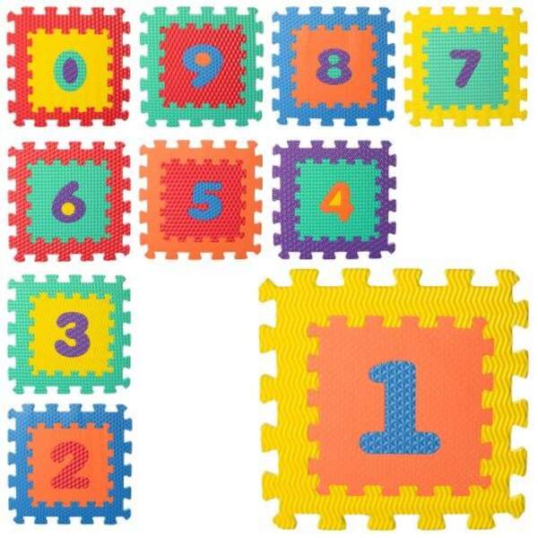 Килимок Мозаїка M 5731 (10шт) цифри, 10д (31,5-31,5-1см), 6текстур, масаж, пазл, мікс кольорів, куль (шт.)