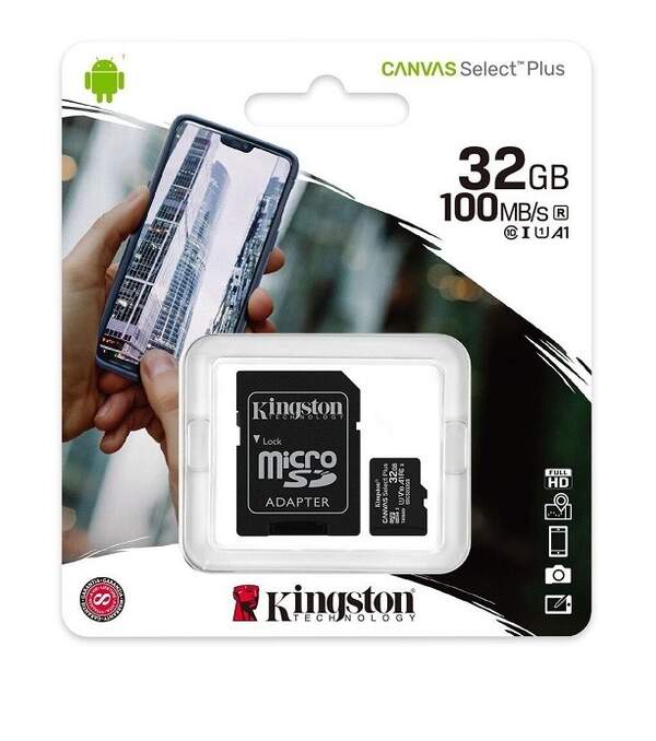 micro SD 32GB KINGSTON Canvas Select Plus  A1 + adapter (R100mb/s) UHS-1 (SDCS2/32GB) (шт.)