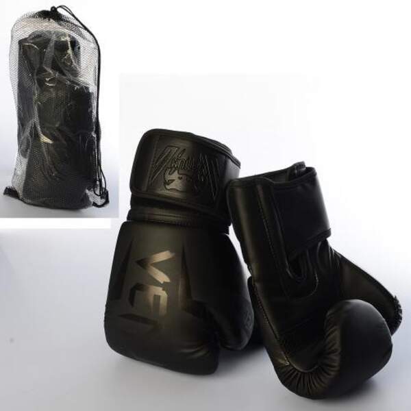 Боксерские перчатки MS 2970-1 (21шт) 2шт, 10OZ, черный, на липучке, в кульке, в сетке, 37-18-9см (шт.)