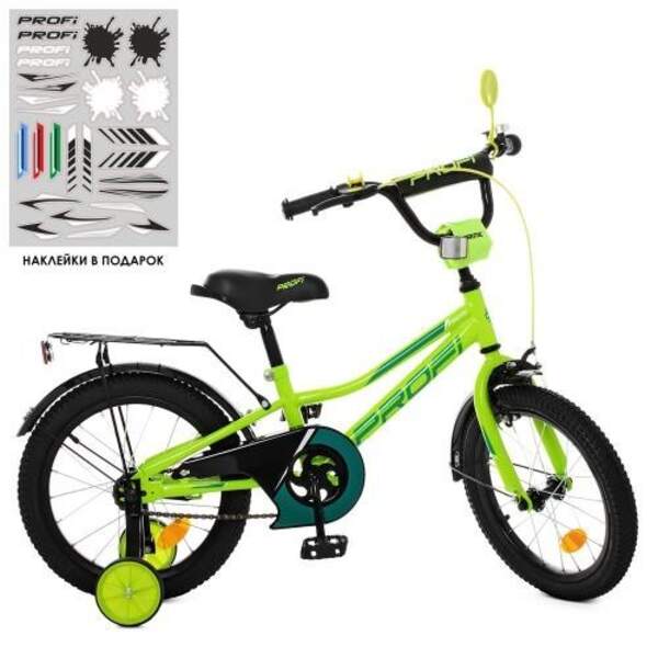 Велосипед детский PROF1 16д. Y16225 (1шт) Prime, салатовый,звонок,доп.колеса (шт.)