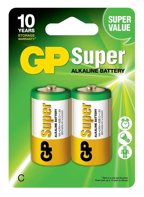 Батарейка GP SUPER ALKALINE 1.5V 14A-U2, LR14,C (ціна за блістер-2батарейки) (шт.)