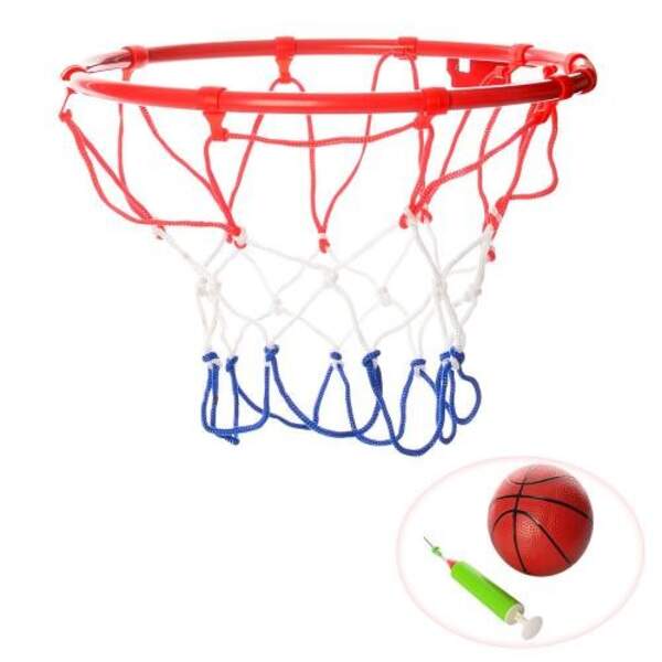 Баскетбольне кільце M 3371 (24шт) 22см, метал, сітка, м'яч 16см, насос, голка, кріплення, в кор-ці, (шт.)