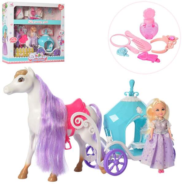 Карета 5505 (6шт) з конем 39см, лялька15см, шпильки, гребінець, дзеркало, в кор-ці, 42-40--12,5см (шт.)