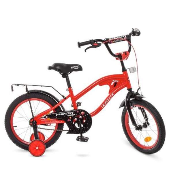 Велосипед детский PROF1 16д. Y16181 (1шт) TRAVELER,красный,звонок,доп.колеса (шт.)