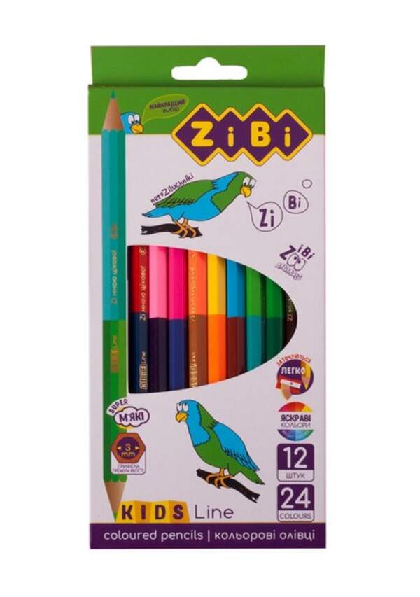 Кольорові олівці Double, 12 шт. (24 кольори), KIDS LINE ZB.2463 ( 1/24/240шт) (шт.)