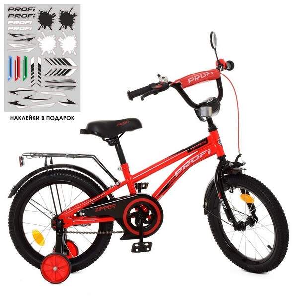 Велосипед детский PROF1 16д. Y16211 (1шт) Zipper, красно-черный,звонок,доп.колеса (шт.)