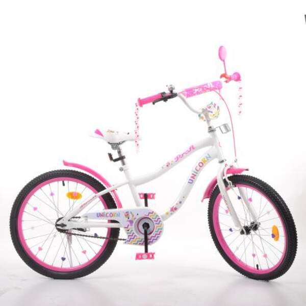 Велосипед детский PROF1 20д. Y20244 (1шт) Unicorn,SKD45,бело-малиновый,звонок,фонарь,подножка (шт.)