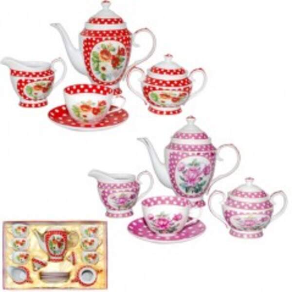 1790 Сервіз чайний 15пр. Горошок (чашка 260мл ,мол350мл, цукор. 400мл., чай 1,3, блюдце 15см) (шт.)