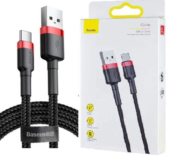 Кабель Baseus Cafule Cable USB for Type-C 3 A 1 м Red/Black (CATKLF-B91) (шт.)