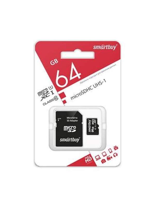 Карта пам'яті Smartbuy MicroSD 64 Gb Class 10 UHS-I + SD- адаптер (шт.)
