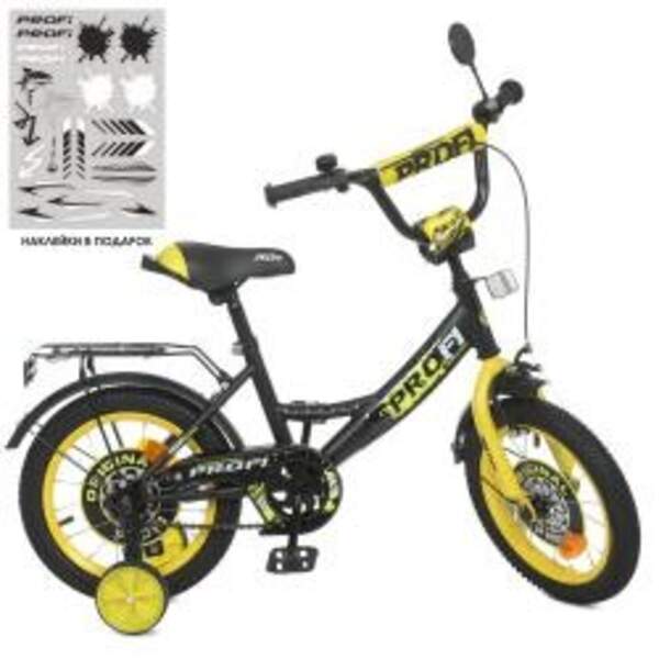 Велосипед дитячий PROF1 12д. Y1243 (1шт) Original boy,SKD45,чорно-жовтий,зв,дод.кол (шт.)