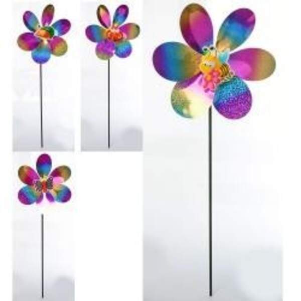Ветрячок M 6244 (200шт) цветок, диам.22см, на палочке50см, фольга,микс видов, разобр, в кульке, (шт.)