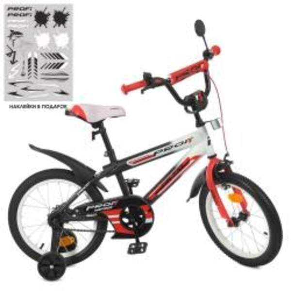 Велосипед дитячий PROF1 16д. Y16325-1 (1шт) Inspirer, SKD75, чорно-білий-червоний (мат), ліхтар, зв, (шт.)
