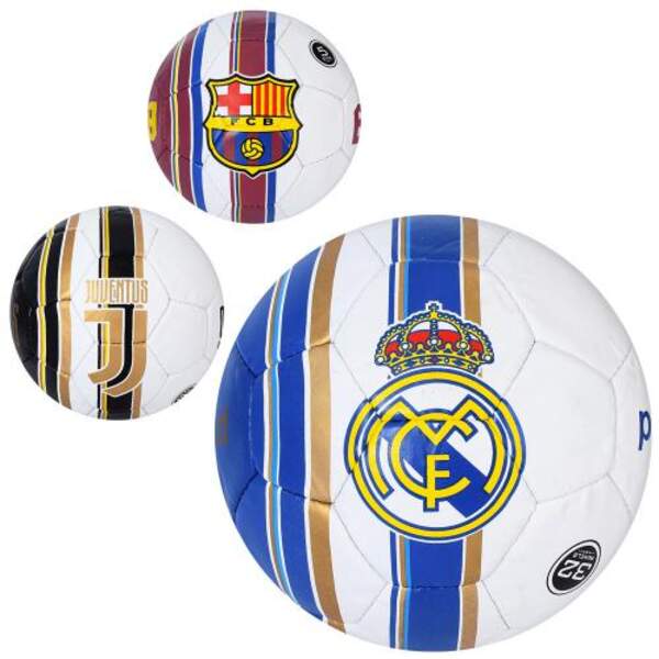 Мяч футбольный 2500-221 (30шт) размер 5,ПУ1,4мм,ручная работа,32панели,400-420г,3вида(клубы),в кул (шт.)