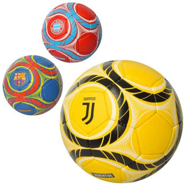 М'яч футбольний 2500-76 (30шт) розмір 5, ПУ1, 4мм, ручна, робота, 420-430г, 3в (клуби), в кульку, 1в (шт.)