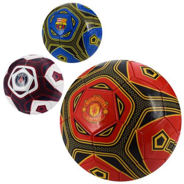 М'яч футбольний EV-3342 (30шт) розмір 5, ПВХ 1,8мм, 260-280г, 3 кольори, 3 види (клуби), у кульку (шт.)
