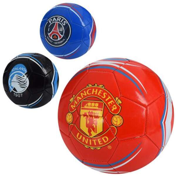 М'яч футбольний EV-3361 (30шт) розмір 5, ПВХ 1,8мм, 270-290г, 3 кольори, 3 види (клуби), у кульку (шт.)