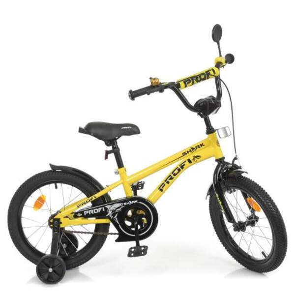 Велосипед детский PROF1 16д. Y16214-1 (1шт) Shark,SKD75,желто-черный,фонарь,зв,зерк,доп.кол (шт.)