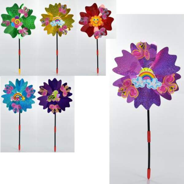Вітрячок MR 0995 (120шт) діам.24см, квітка, на паличці 37см, фольга, 6 кольорів, у кульку, 24-24-4см (шт.)