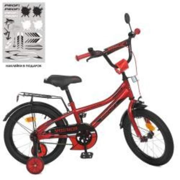 Велосипед дитячий PROF1 16д. Y16311 (1шт) Speed racer,SKD45, червоний,зв,дод.кол (шт.)