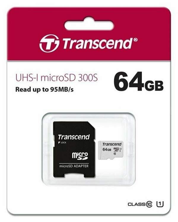 Micro SD 64GB TRANSCEND + адаптер SD UHS-I U1 300S (шт.)