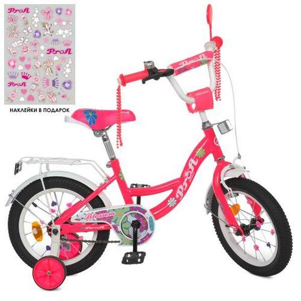 Велосипед дитячий PROF1 12д. Y12302N (1шт) Blossom,SKD45, малиновий,зв,дод.кол (шт.)