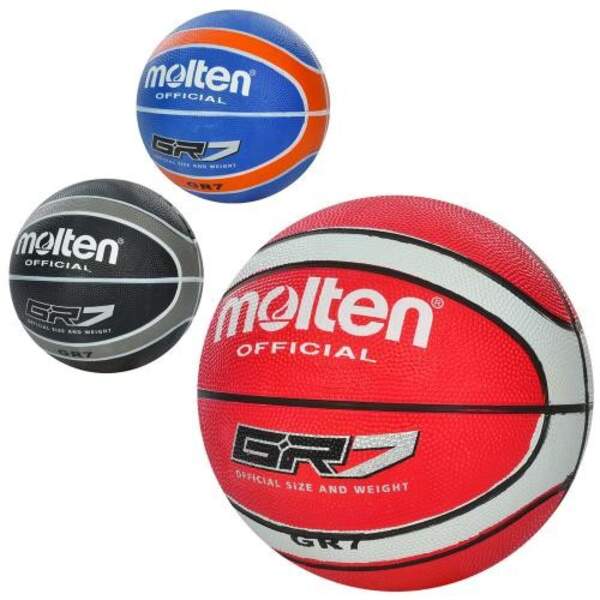 М'яч баскетбольний MS 3456 (30шт) розмір 7, гума, 580-600г, 12 панелей, 3 кольори, у кульку (шт.)