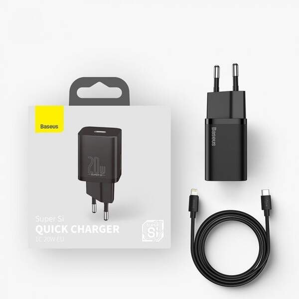Мережевий зарядний пристрій Baseus Super Si Quick Charger 1C 20 Вт + кабель Type-C 1 м (TZCCSUP-B02) (шт.)