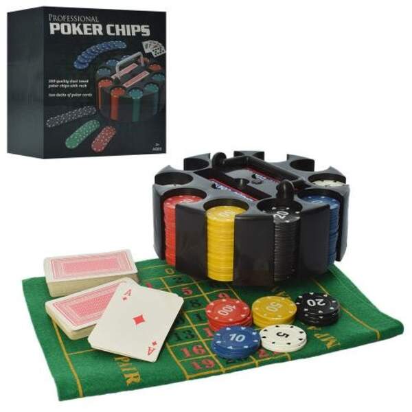 Настільна гра 9031 (18шт) покер,200фіш(з номін),карти2шт,сукно,у кор-ці, 20,5-20,5-10,5см (шт.)