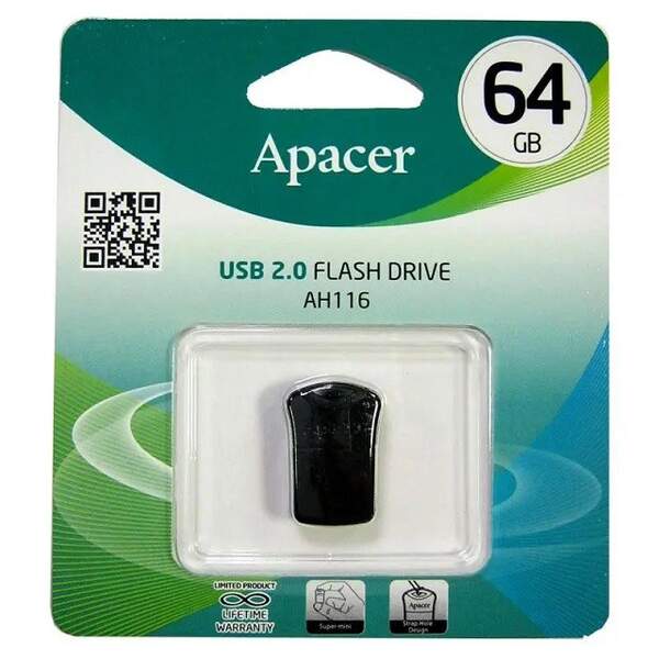 APACER USB2.0 flash 64 GB (AH-116) Black (шт.)