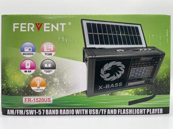 радіоприймач FERVENT FR1520US (usb/micro) ліхтарик + сонячна панель F-232/60 (шт.)
