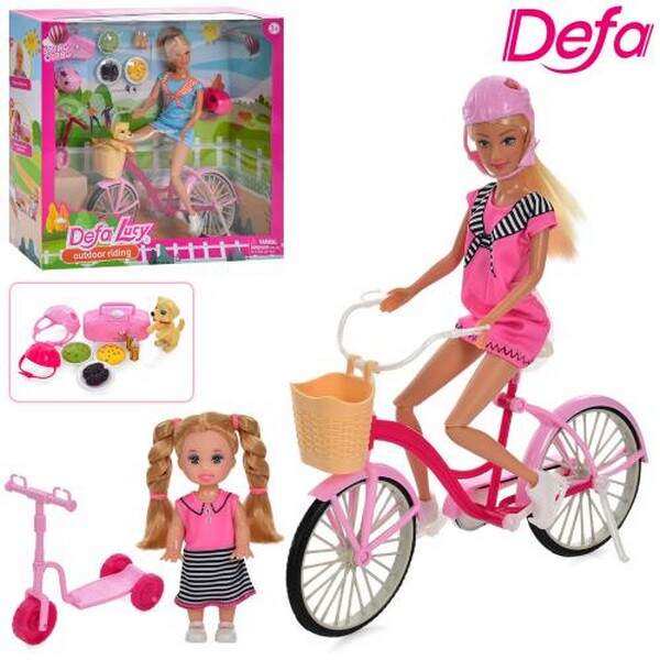 Лялька DEFA 8457 (12шт) 30см, дочка 10,5см, самокат, велосипед, фігурка, 2види, у кор-ці, 36,5-33-10 (шт.)