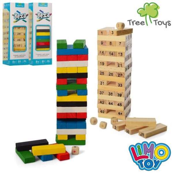 Дерев'яна іграшка Гра MD 1211 (50шт) башта, 54блок, кубики, 2 види, в коробці, 19,5-5,5-5,5см (шт.)