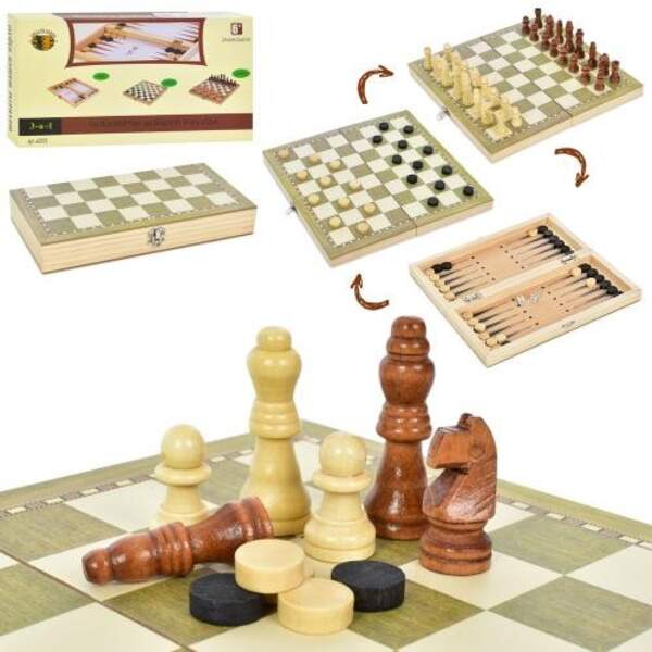Шахи TQ09171 (36шт) дерев'яні, 3 в 1 (шахи, шашки, нарди), 24-24см, в кор-ці, 24,5-13-4см (шт.)