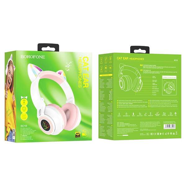 Навушники стерео Borofone BO18 Cat ear BT headphones white (шт.)