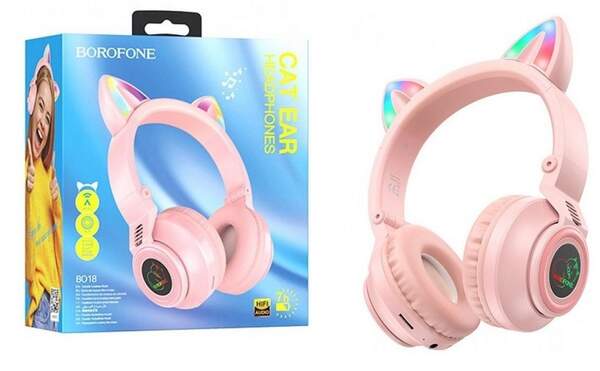 Навушники стерео Borofone BO18 Cat ear BT headphones pink (шт.)