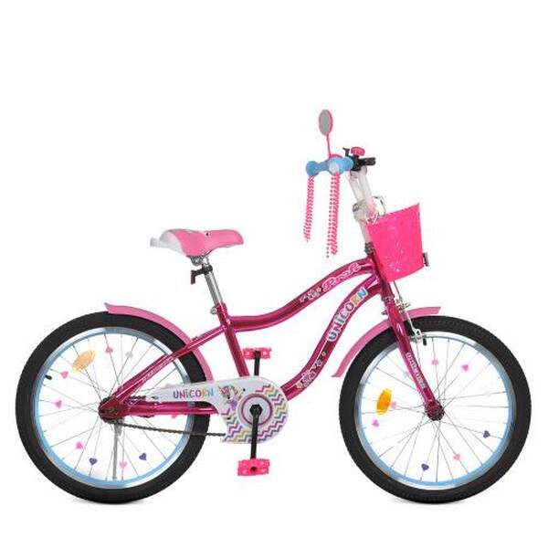 Велосипед дитячий PROF1 20д. Y20242S-1K (1шт) Unicorn,SKD75,малиновий,ліхтар,дзвінок,дзерк.,кошик,пі (шт.)
