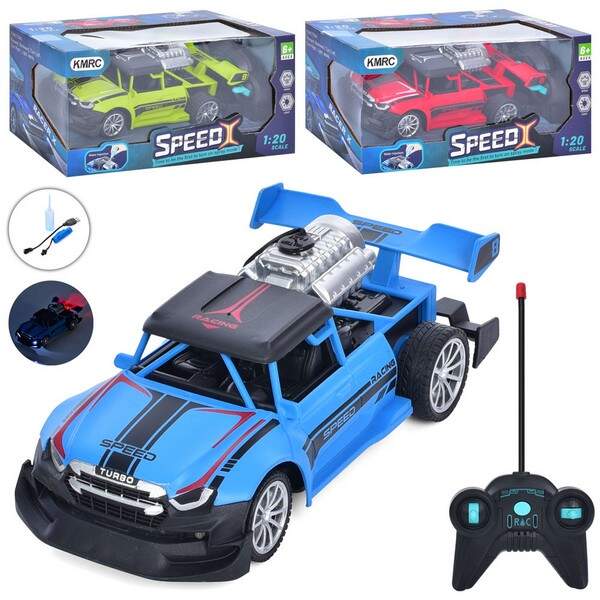 Машина KM660-1A (18шт) р/к, 19см, 1:20, акум, USB-зарядне, світло, пар, 3 кольори, в кор-ці, 24,5-12 (шт.)