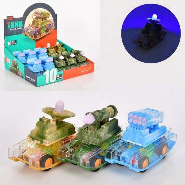 Танк 987B-6 (90шт) інерція, 15см, шестерні, світло, на бат-ці (табл), 3 види, 10 шт.в дисплеї, 34-30 (шт.)