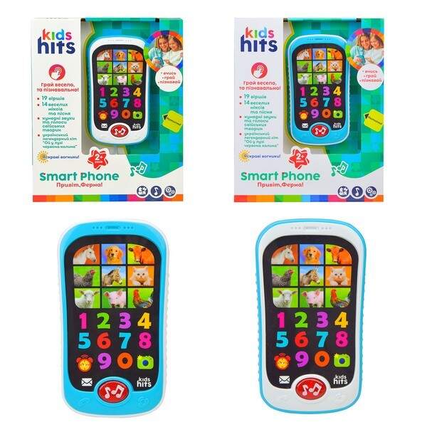 Телефон муз. розв. Kids Hits арт. KH03/001 (96шт)"Привіт, Ферма",батар у комплекті.,2 кольори мікс, (шт.)