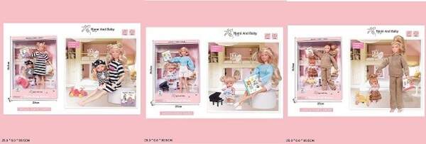 Лялька арт. A783-1/2/3 (36шт/2)   типу Барбі, мікс 3 види,матуся, немовля, аксес, р-р ляльки короб. (шт.)