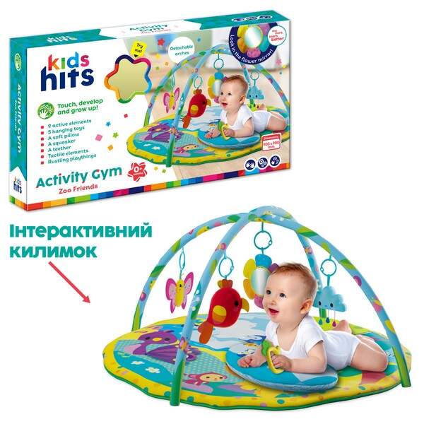 Килимок для малюків Kids Hits KH06/007 (6шт) тактильні елементи, дзеркало, яскраві стрічки, підвісні (шт.)