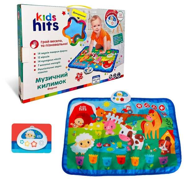 Килимок муз. Kids Hits арт. KH04-002 (24шт) Ферма, батар. у комплекті, звуки та назви тварин, вірші (шт.)