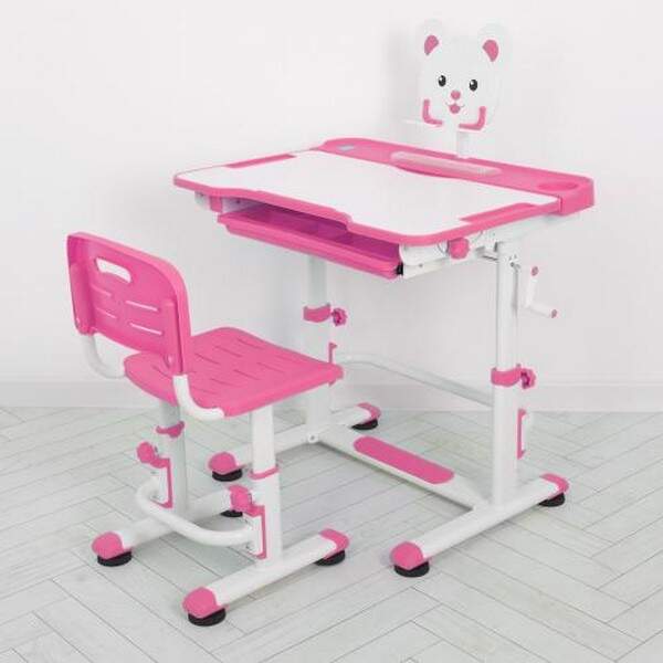 Парта M 4818-8 (1шт) зі стільцем, полиця, регул. висота, підставка для книг, рожевий. (шт.)